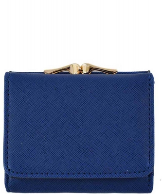 Saffiano Kiss Lock Tri-fold Wallet SA031 NAVY